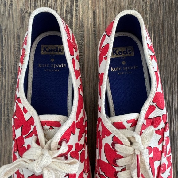 Keds KATE SPADE New York Canvas Lace-Up Sneakers Womens 8.5 White Red Butterfly - Picture 8 of 13